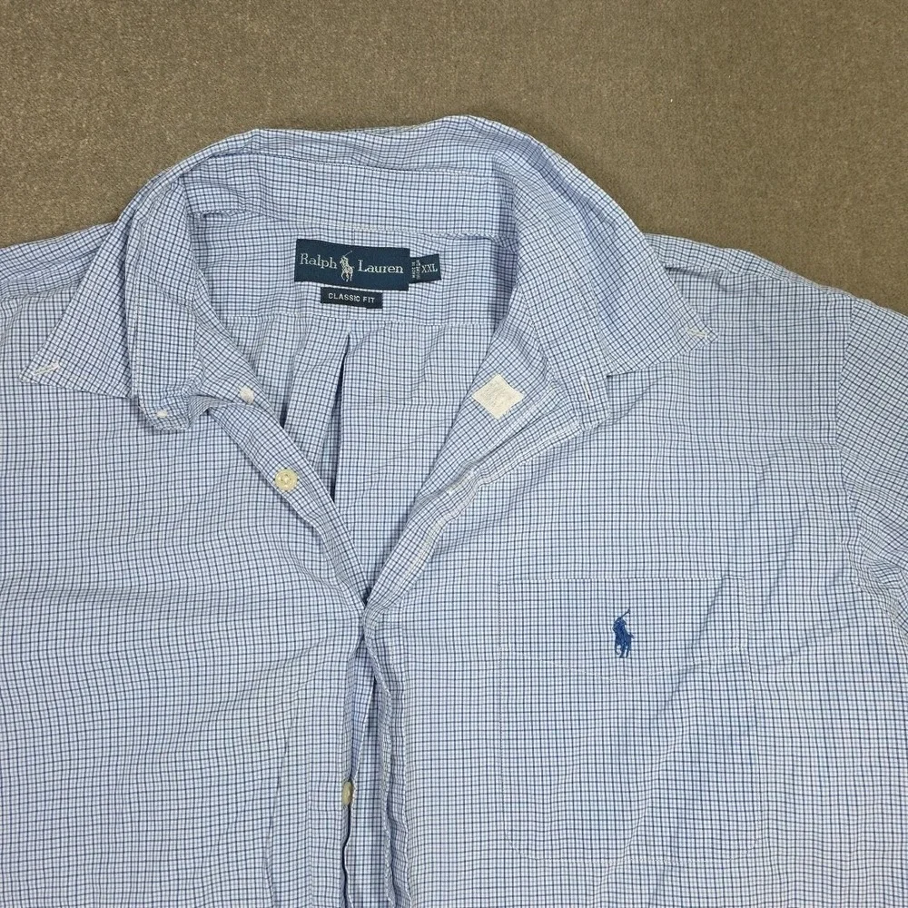 Ralph Lauren Short Sleeve Blue Squares Cotton Men Button Down Shirt Size 2xL
